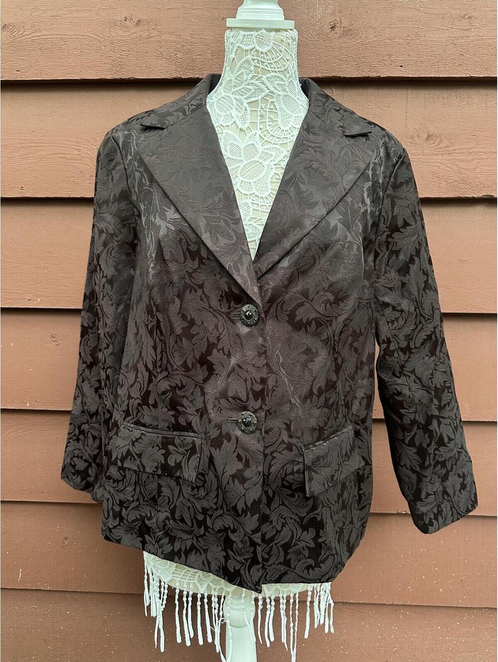 George Dark Brown Floral Jacquard Blazer Jacket Y2K Dark Academia